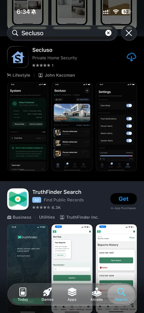 Secluso on the Apple App Store